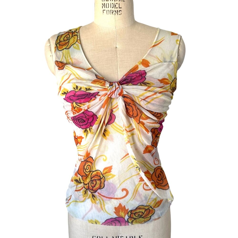 sweet pea by Stacy Frati 90s Mesh Tank Top Floral Size Medium Vintage